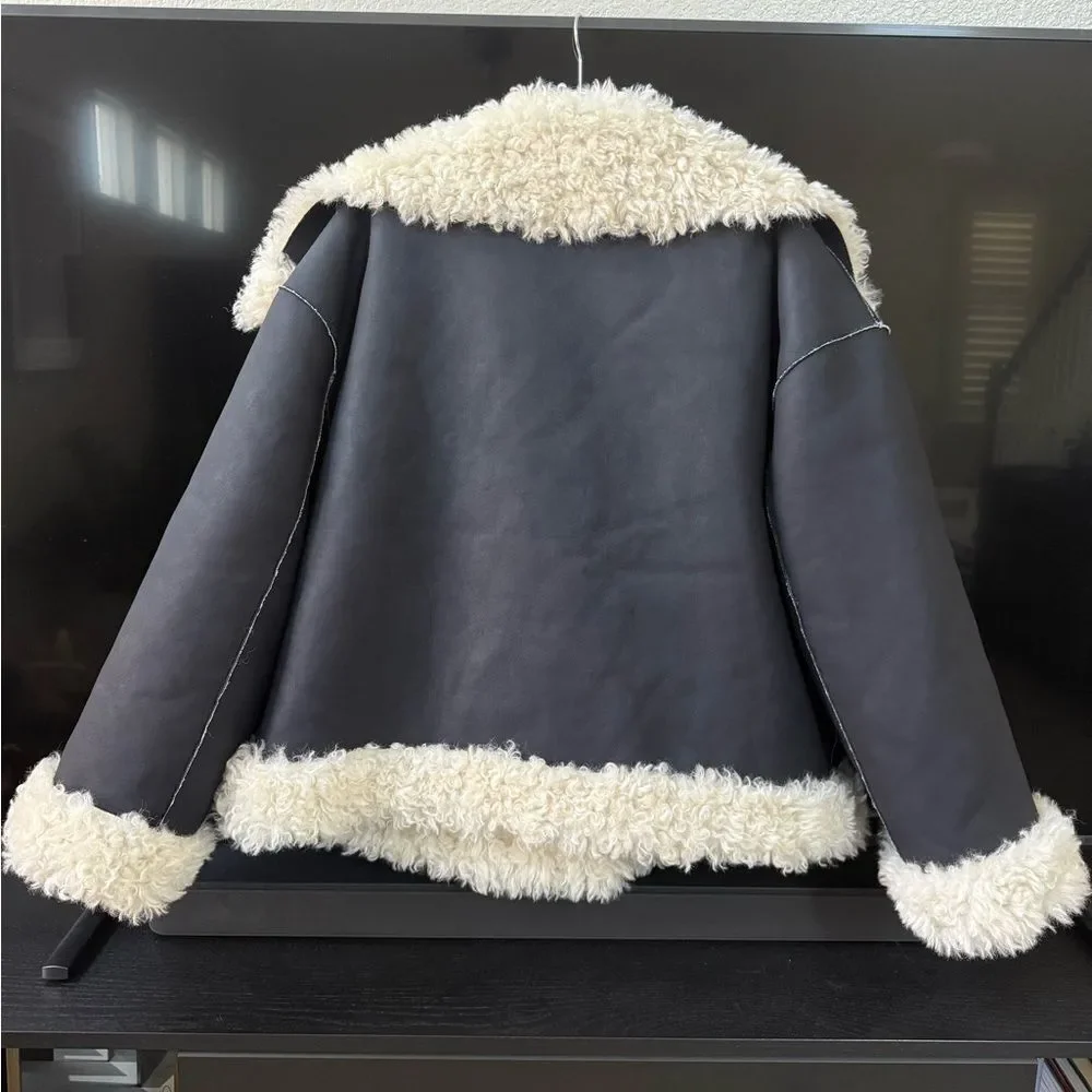 NWOT Free People Kiki Sherpa Vegan Leather Bomber Jacket - Picture 10 of 12